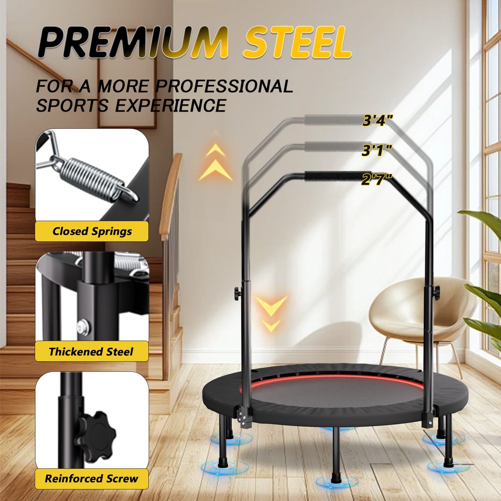 40 Inch Foldable Trampoline with Handle - Standard Spring - Black