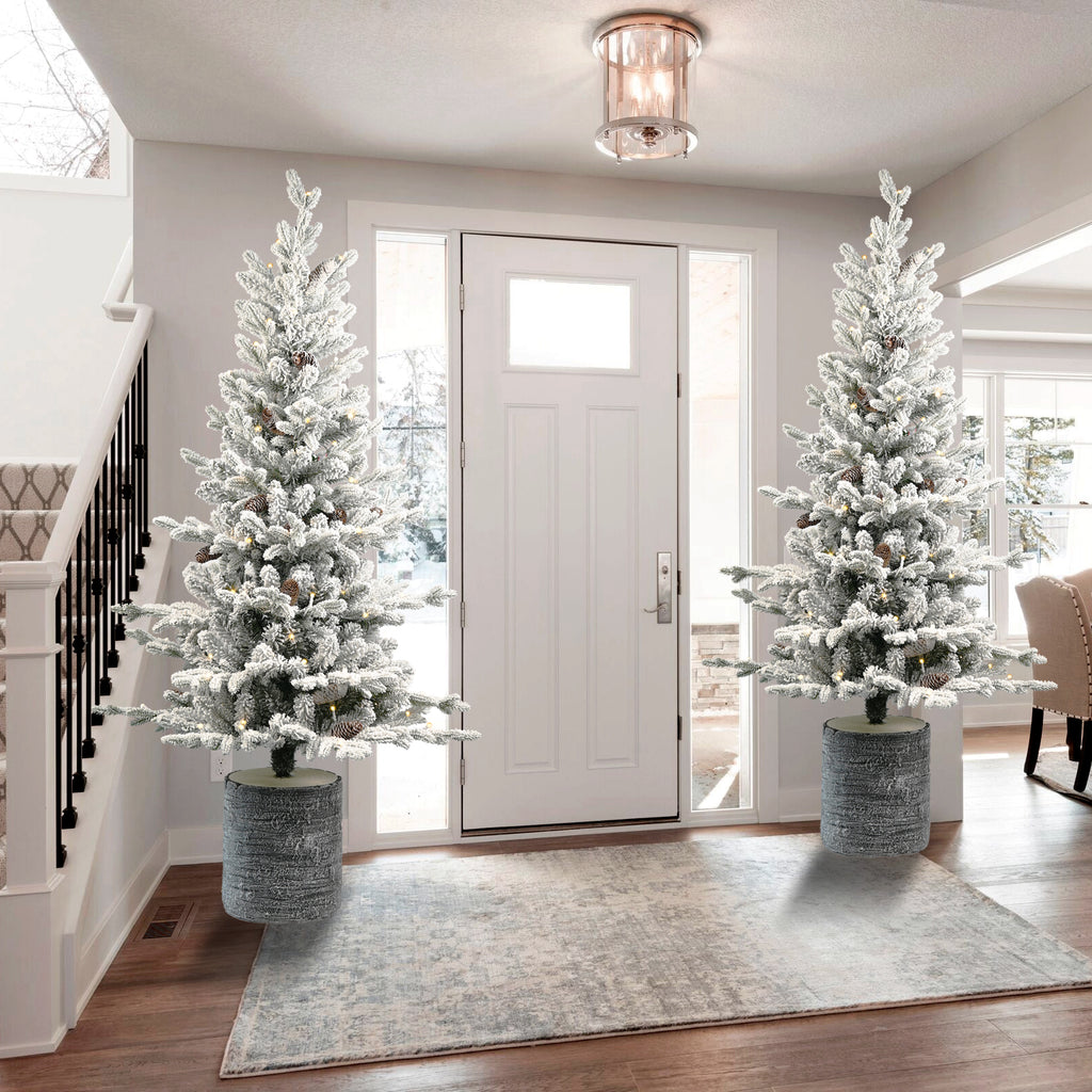 6.5FT Flocked Christmas Tree with Pot Base