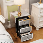 3-Drawer Mirrored Nightstand Bedside Table Glass Accent End Table