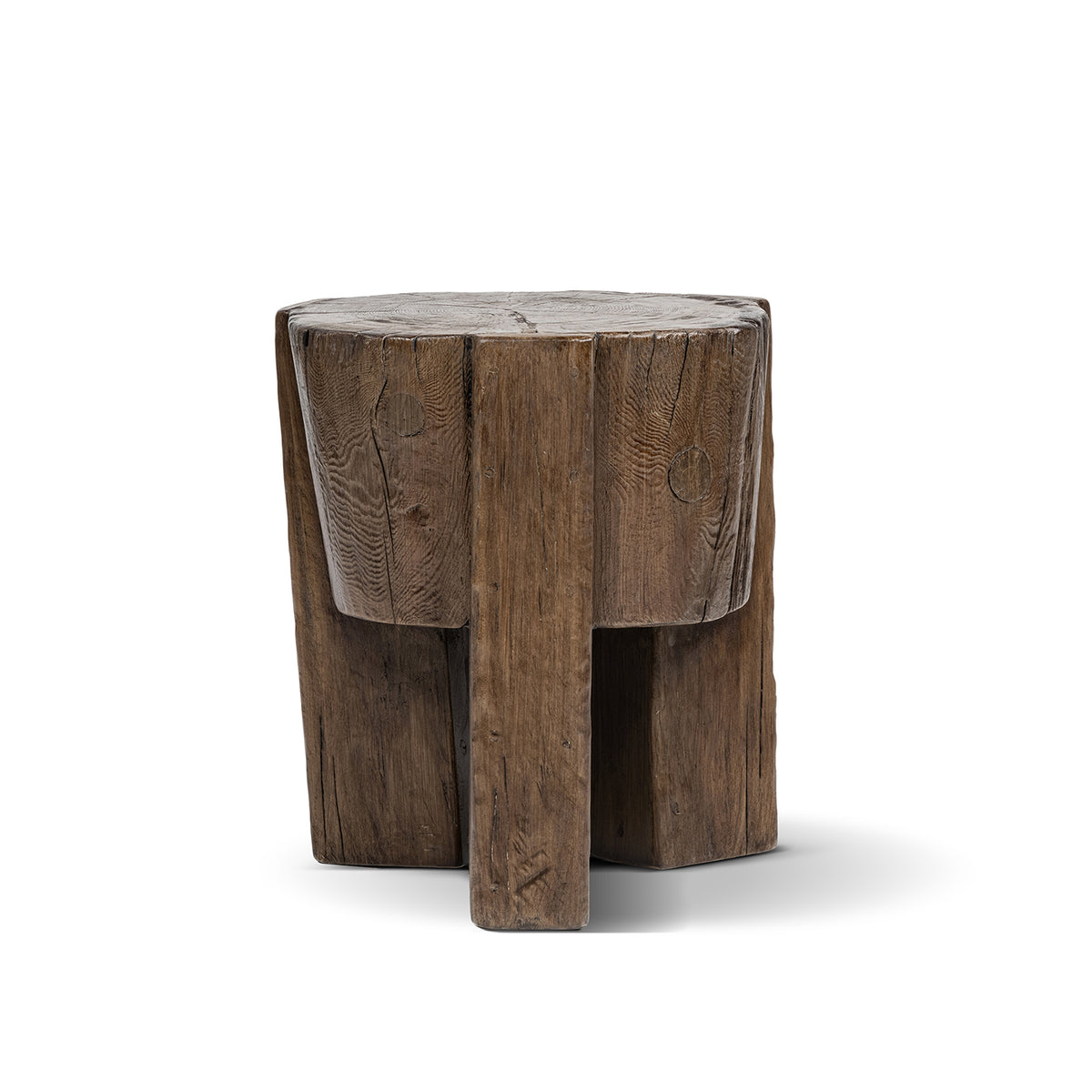 Terra Solid Reclaimed Elm Wood Stool, 17.5-Inch, Medium-Dark Brown