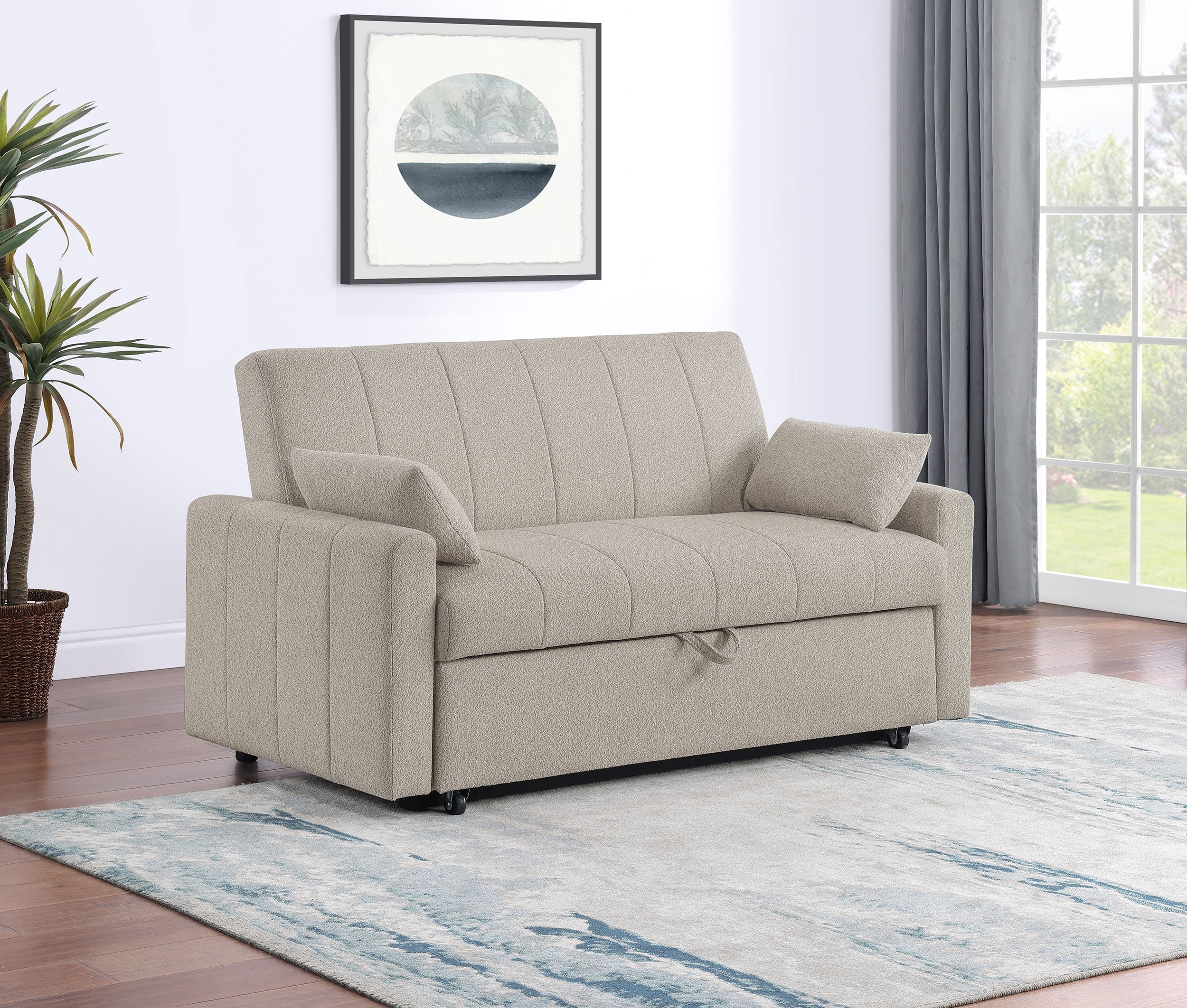 Portland Boucle Upholstered Sleeper Sofa Bed Latte-