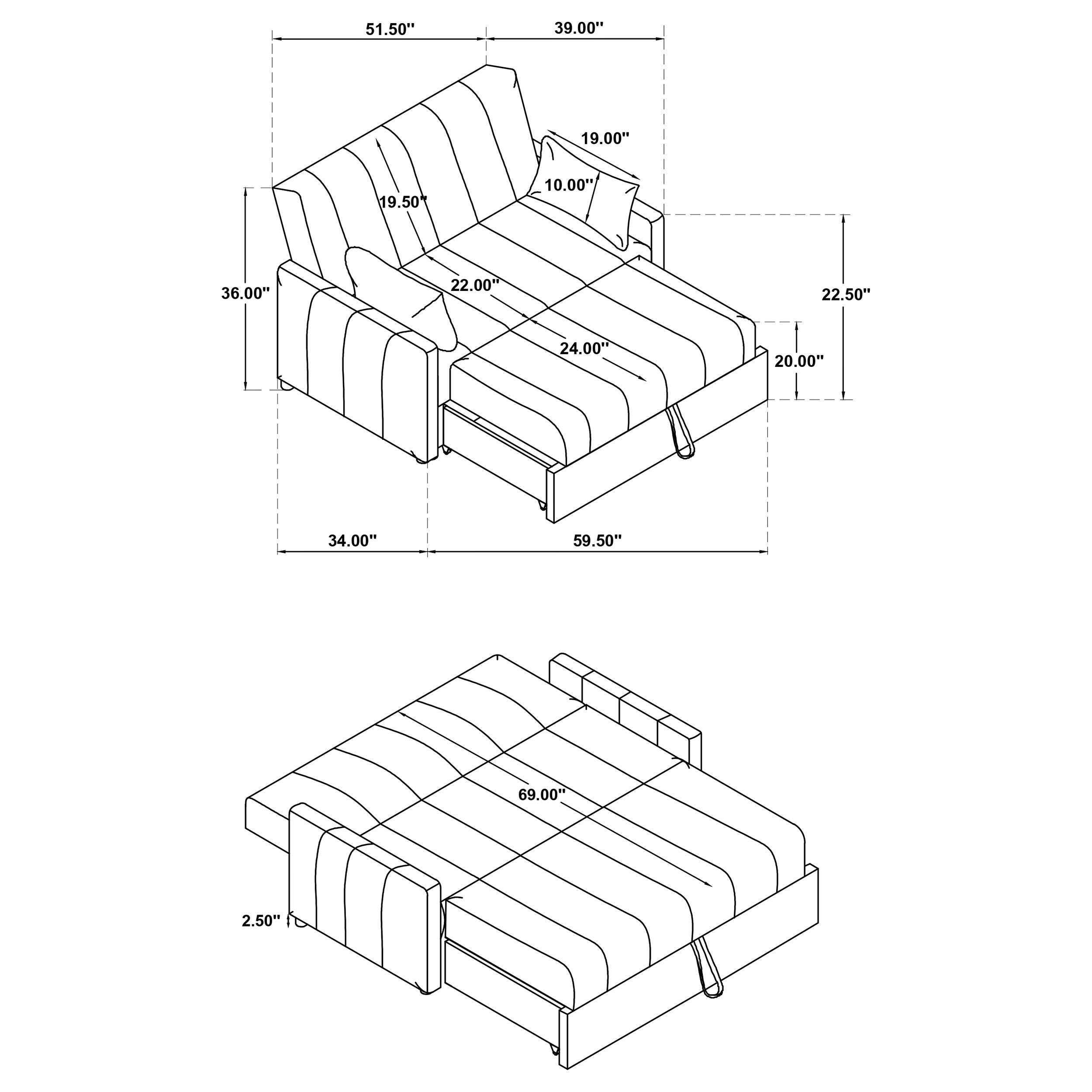 Portland Boucle Upholstered Sleeper Sofa Bed Copper-