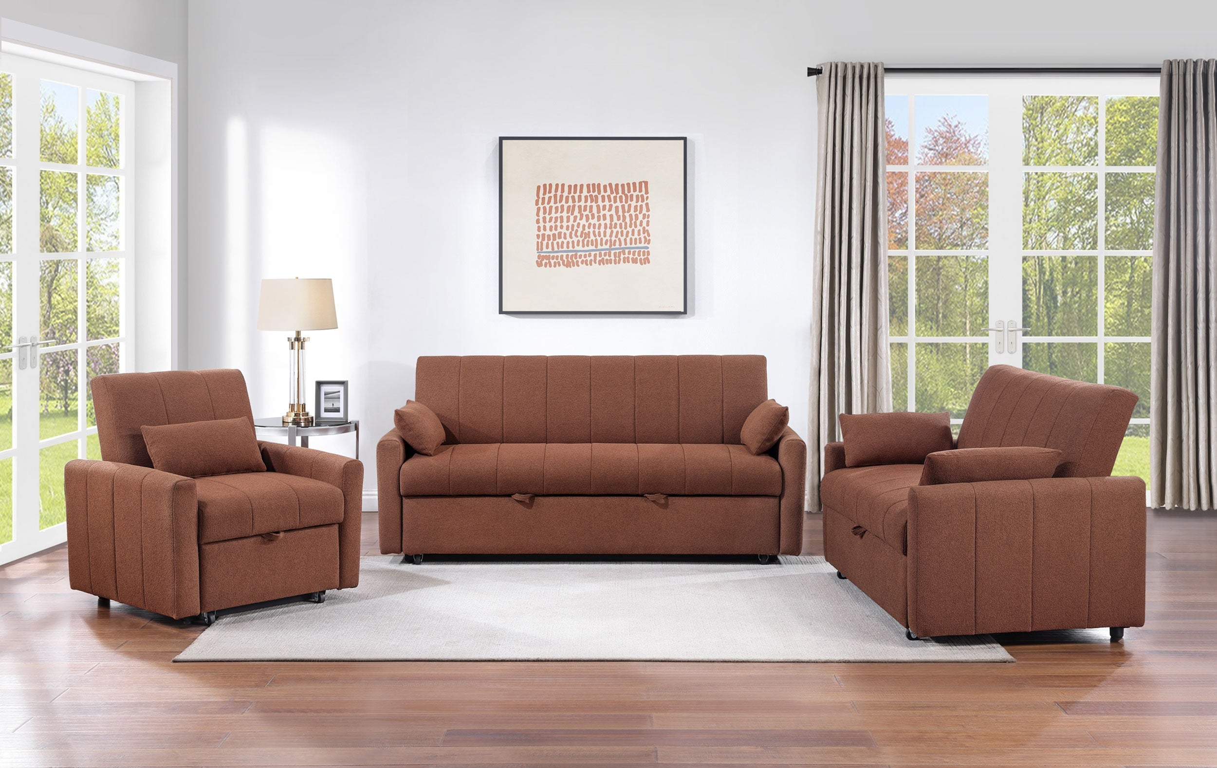 Portland Boucle Upholstered Sleeper Sofa Bed Copper-