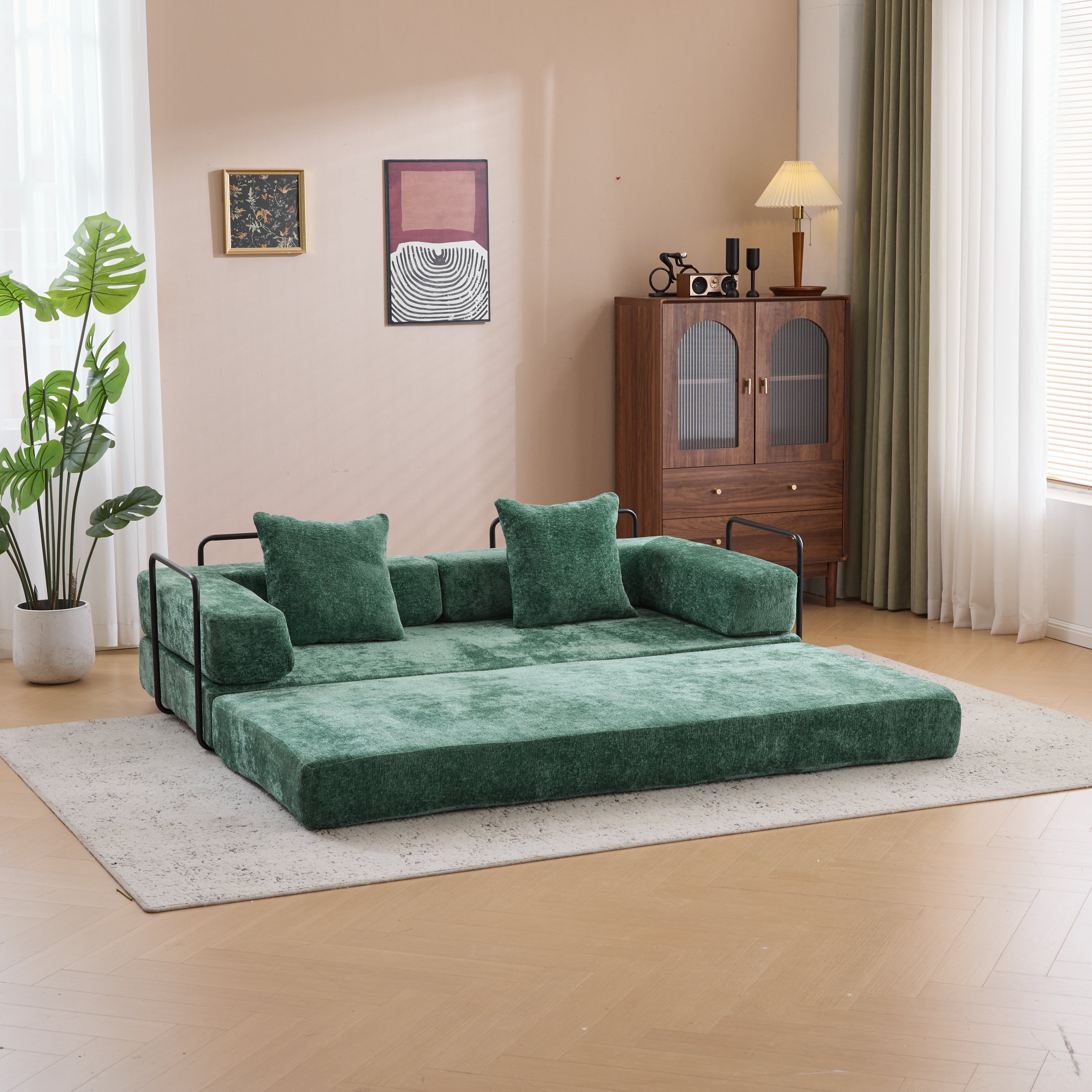 Convertible Floor Couch Sofa Bed - Dark Green
