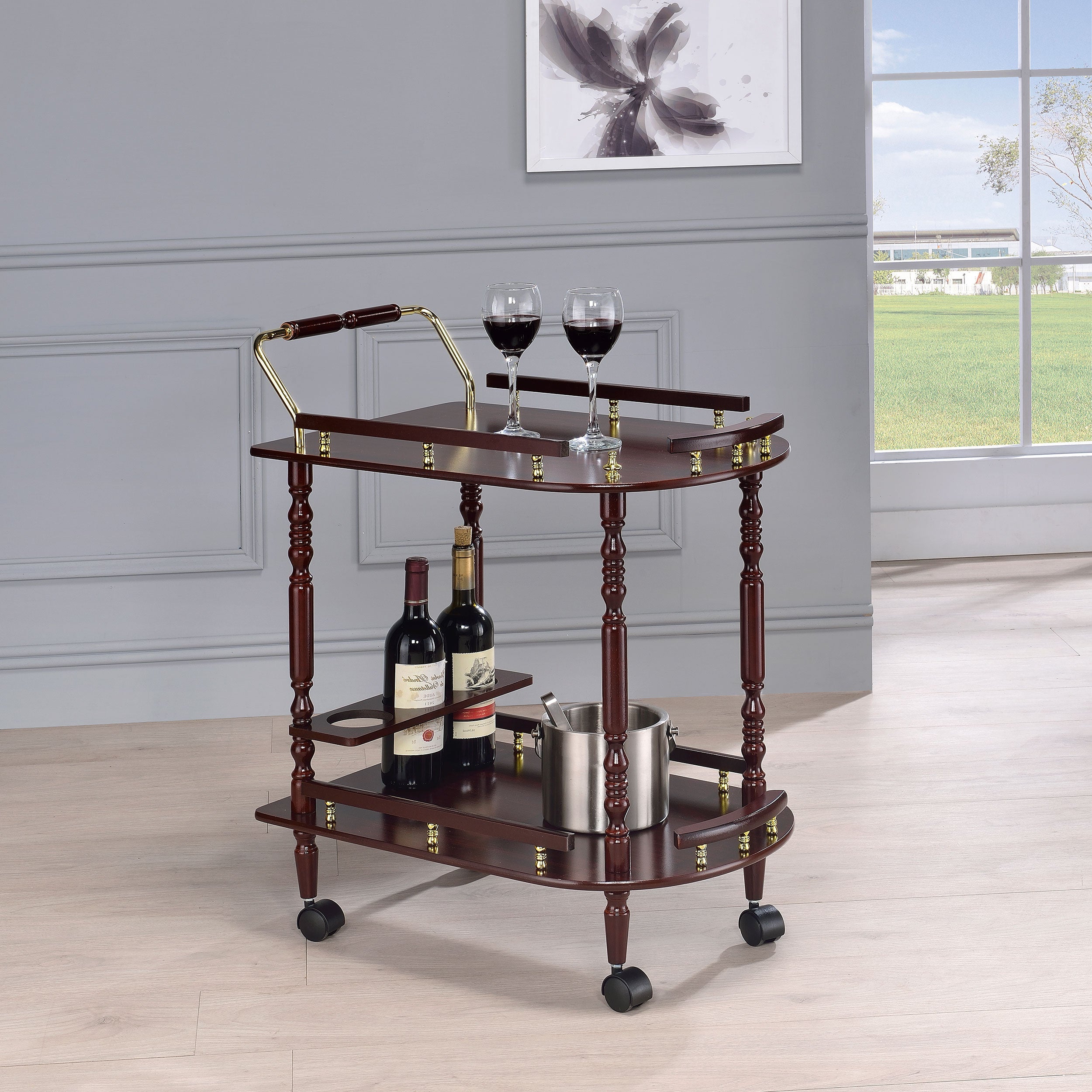 Palmer 2-tier Rectangular Wood Bar Cart Merlot-CoasterEveryday