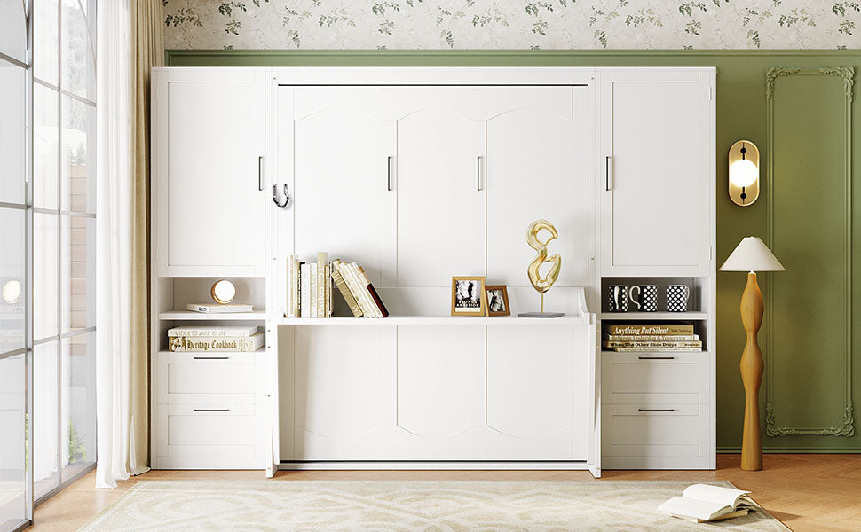 Queen Size Murphy Bed with Closet, Drawers and Shelves