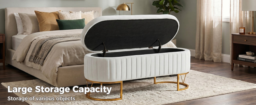 Storage Bench - Velvet Oval Upholstered Design