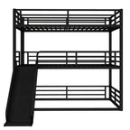 Queen Over Queen Over Queen Bunk Bed with Slide