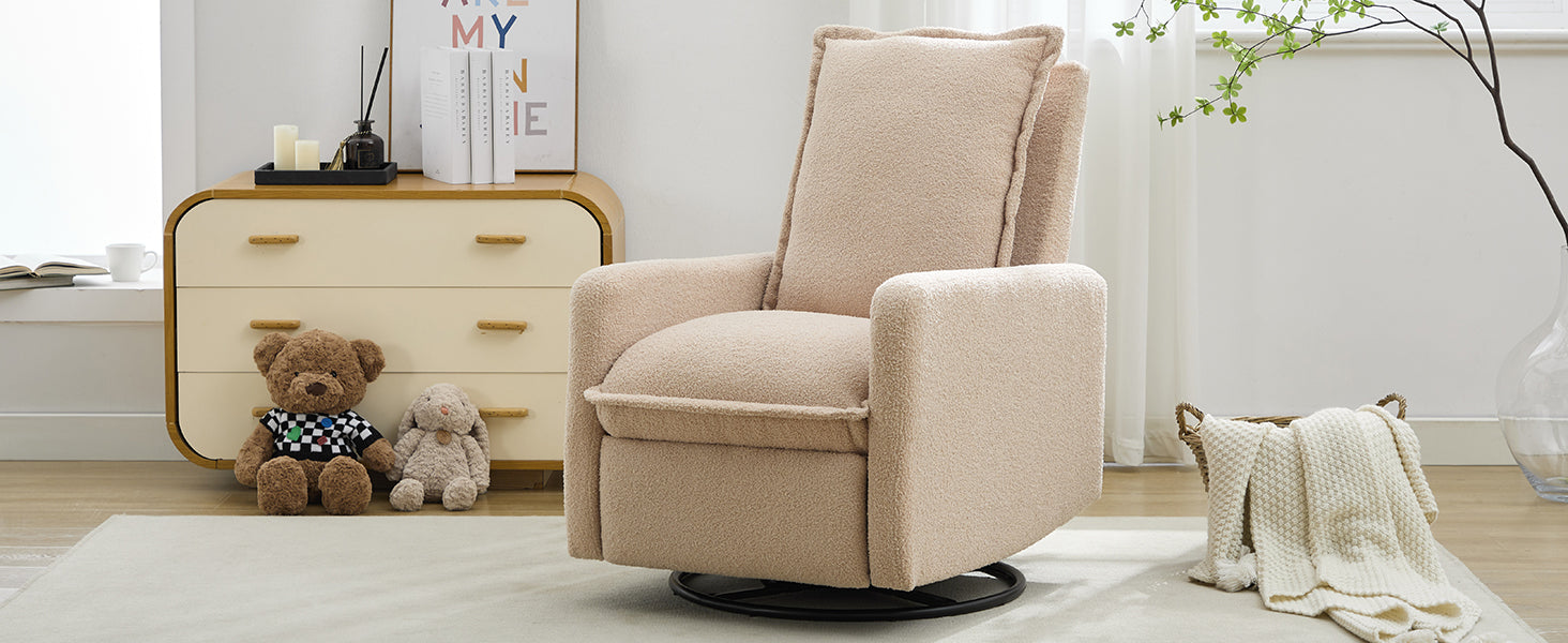 Swivel Rocker Recliner Chair, Glider Rocker Recliner in Teddy Fleece Oatmeal
