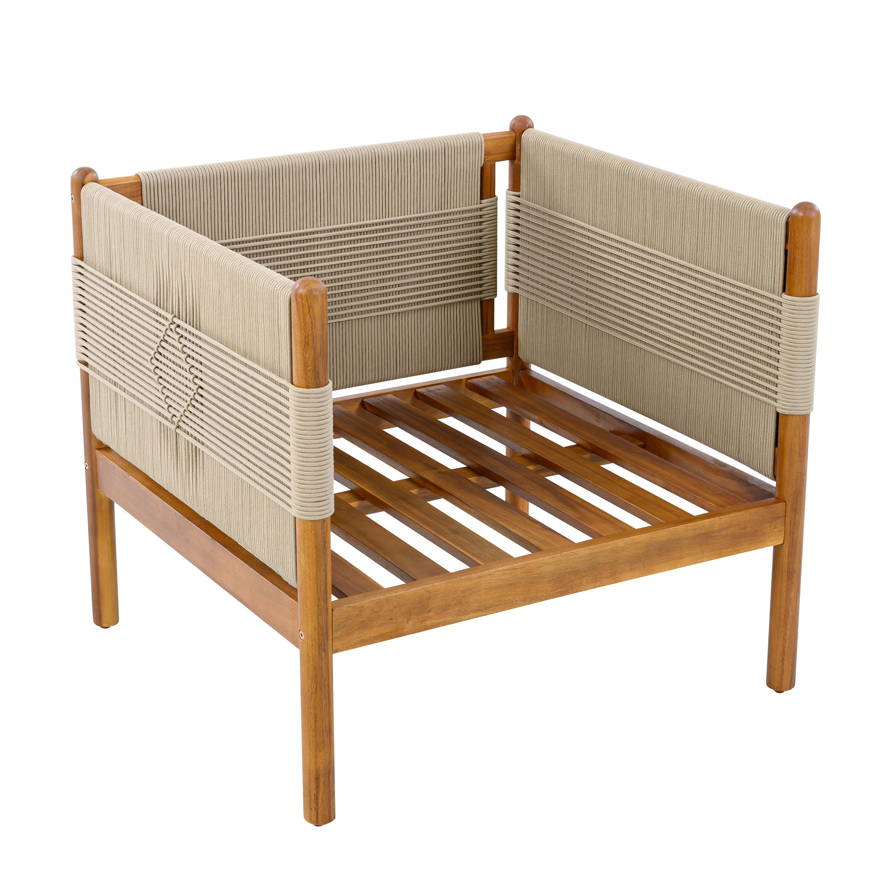 Outdoor Acacia Wood Club Chair with Diamond Rope Weave & Cushions