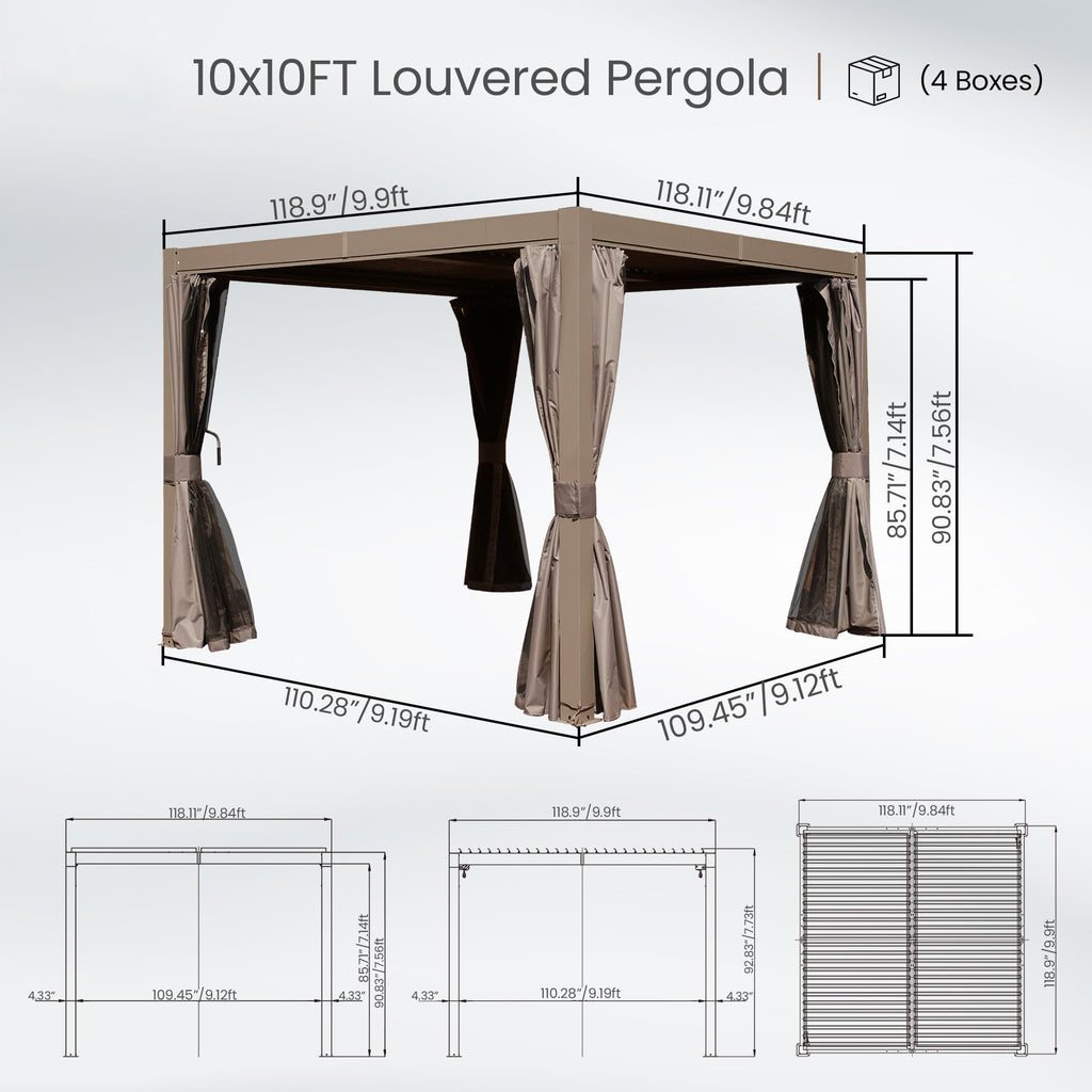 10x10 FT Outdoor Louvered Pergola with Adjustable Louvers