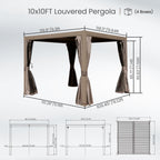 10x10 FT Outdoor Louvered Pergola with Adjustable Louvers