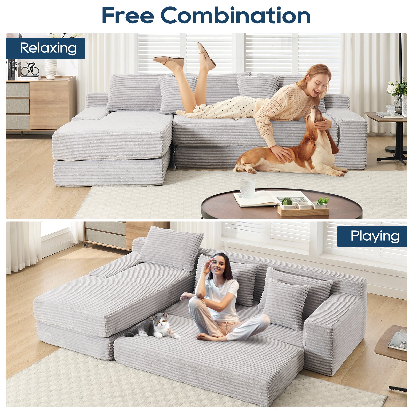 Memory Foam L-Shaped Compression Sofa for Living Room