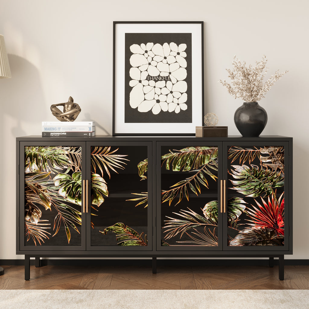 60.3" with 4 doors for Buffet Cabinets, Glazed painting art storage Cabinets, American retro control Console Table decorative Cabinets, Living room, Bedroom, Dining room