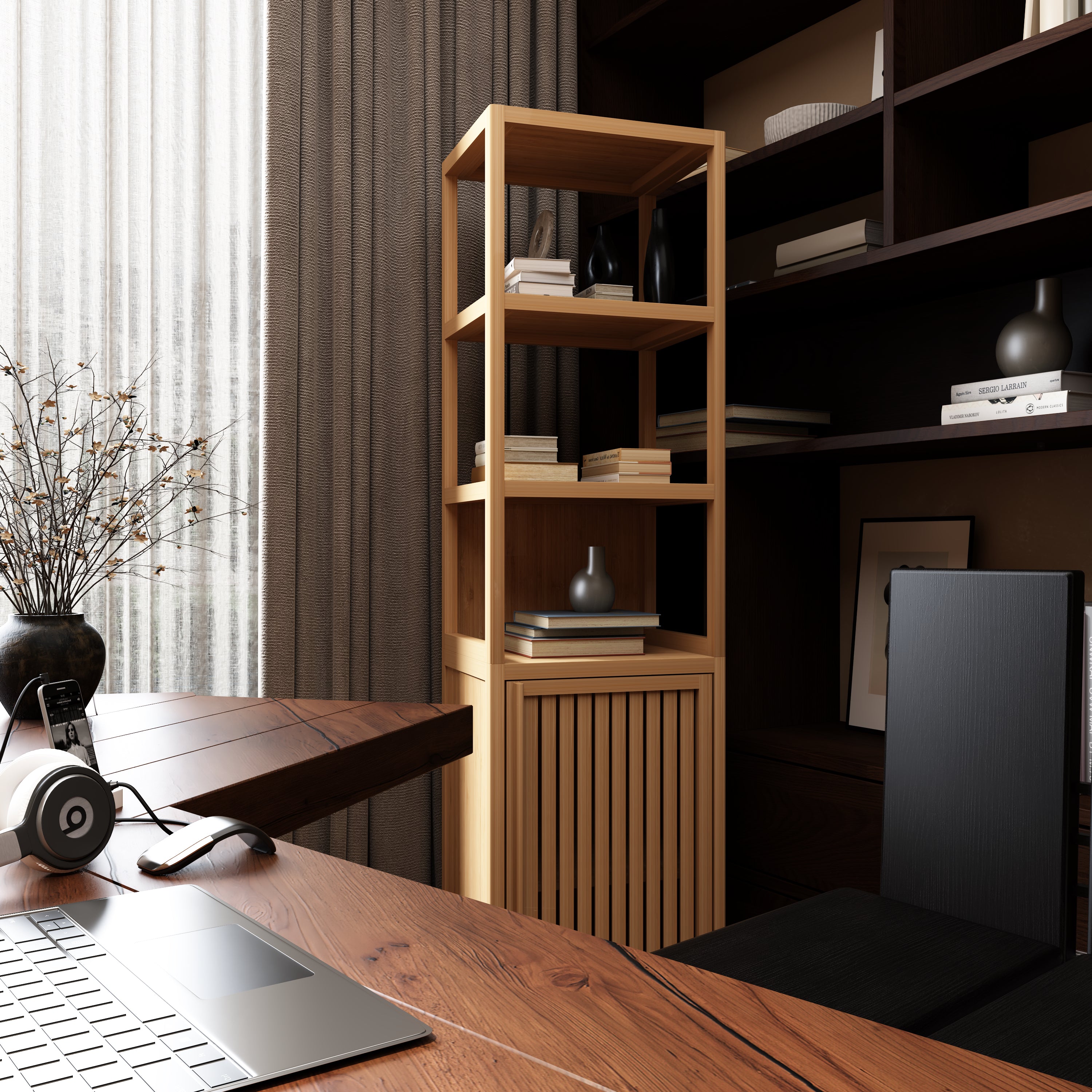 Storage Tall Slim Cabinet with Shutter Door and 3 Tier Shelves
