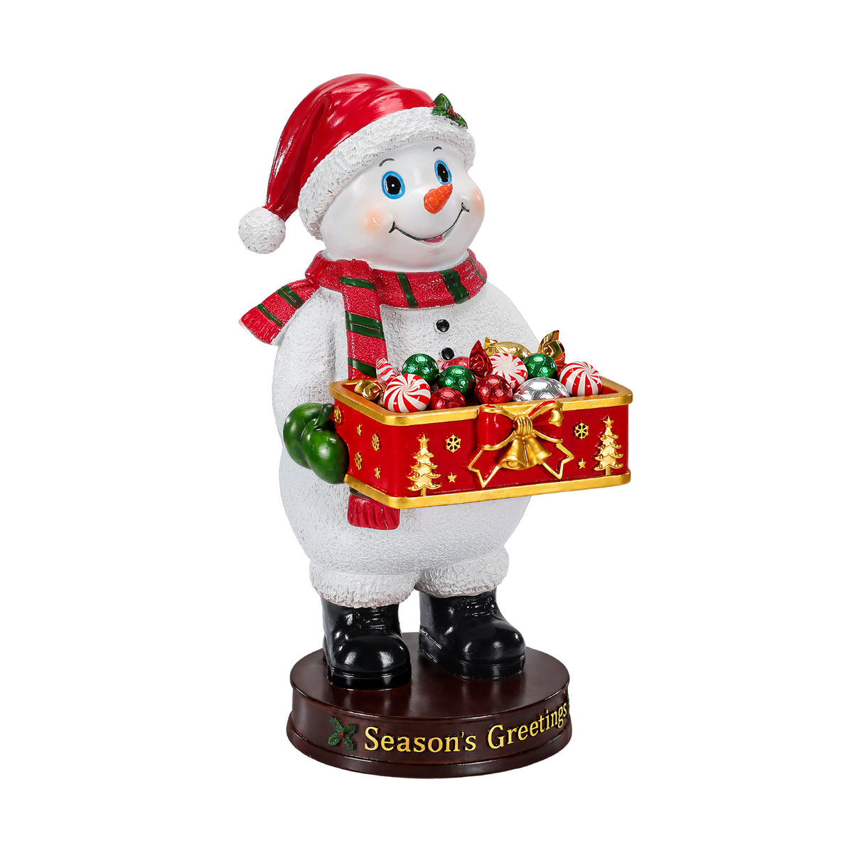Festive Christmas Snowman Statue with Storage Tray, White Resin, 18.5-Inch