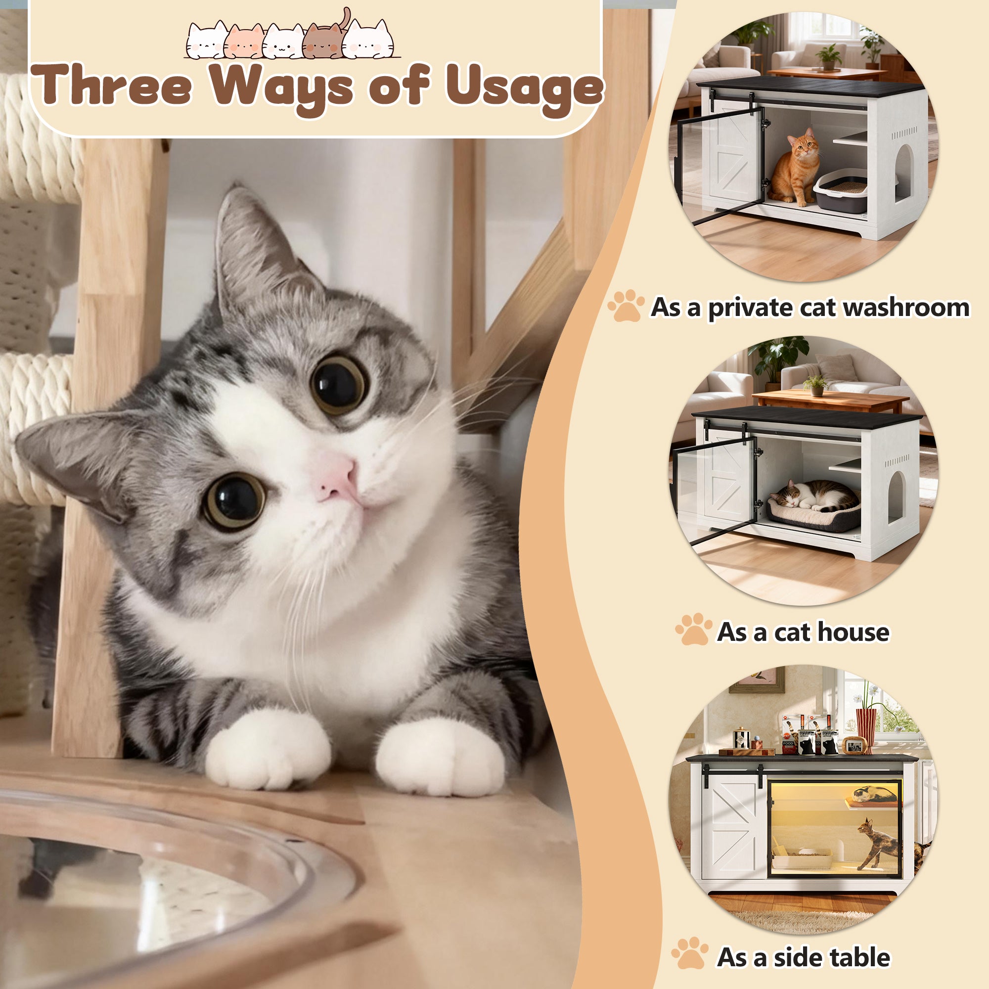 46" Farmhouse Cat Litter Box Enclosure with Sliding Barn Door