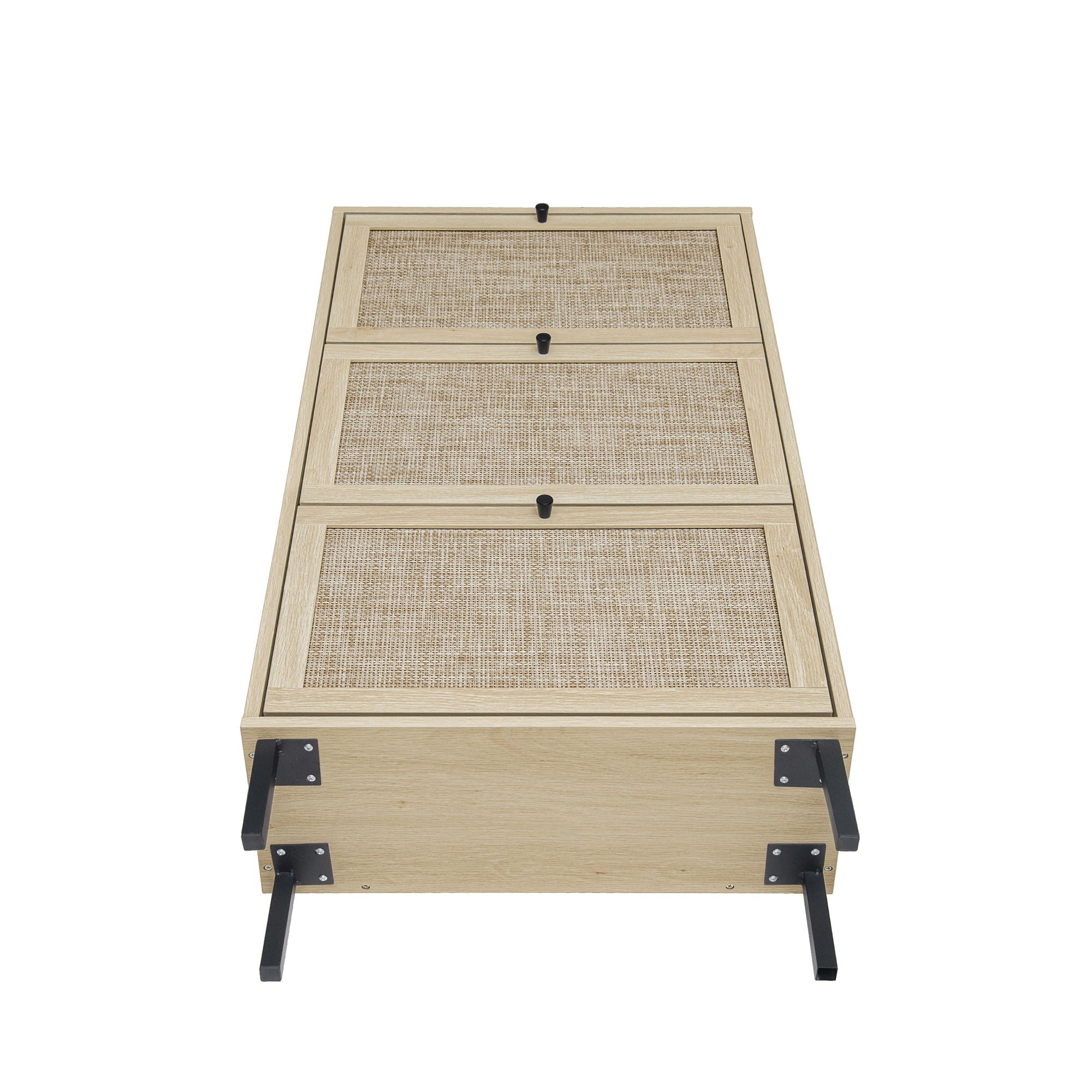 Modern Rattan 3 Door Shoe Rack Cabinet for Entryway