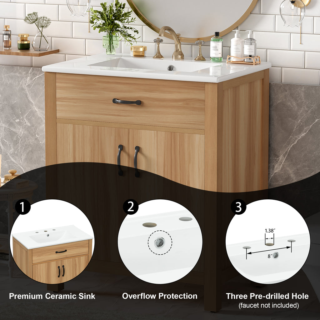 30" Wood Bathroom Vanity with Solid Wood Frame