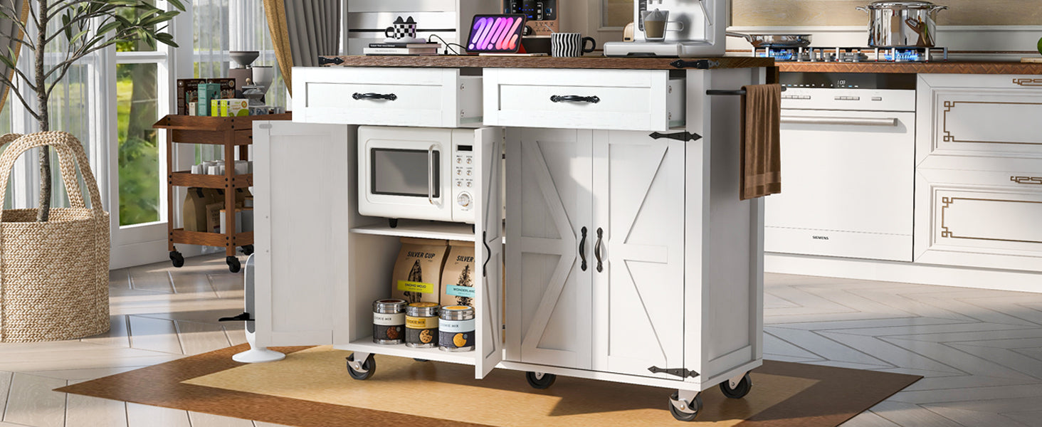 K&K Farmhouse Kitchen Island with Power Outlet