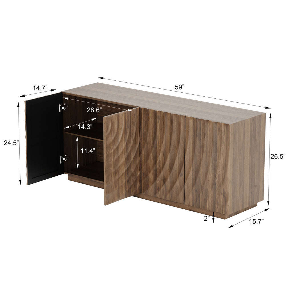 Buffet Cabinet with Storage ,4 Doors Modern Accent Storage Sideboard,Luxurious Floor Cabinet Buffet with Freestanding Anti Dumping for Kitchen, Living Room, 59" Wide Rectangular Sideboard (Walnut)