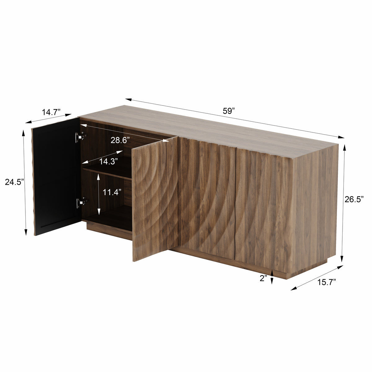 Buffet Cabinet with Storage ,4 Doors Modern Accent Storage Sideboard,Luxurious Floor Cabinet Buffet with Freestanding Anti Dumping for Kitchen, Living Room, 59" Wide Rectangular Sideboard (Walnut)
