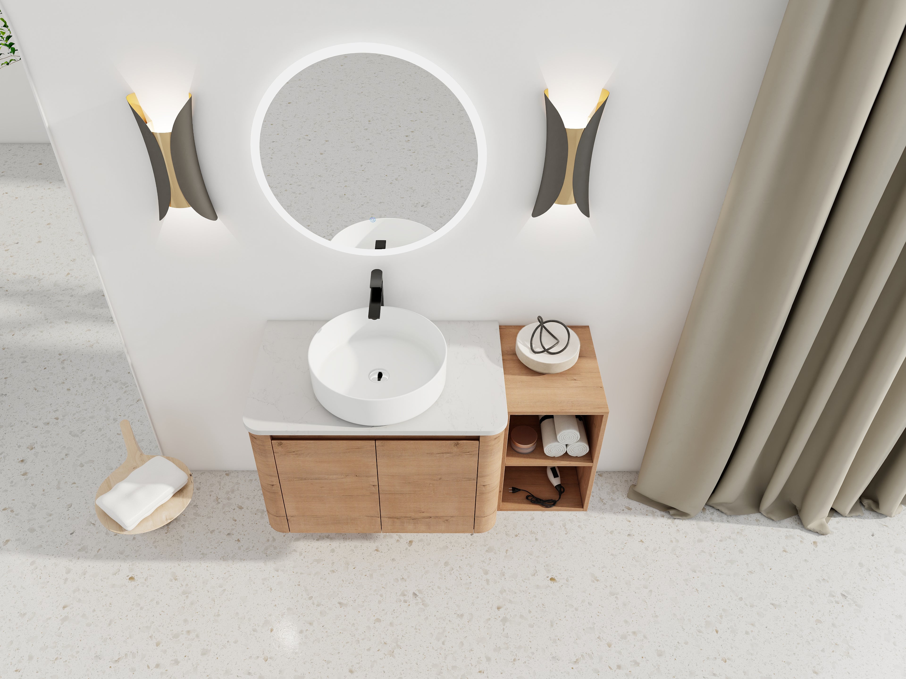 42'' Wall-Mounted Bathroom Vanity With Ceramic Art Sink
