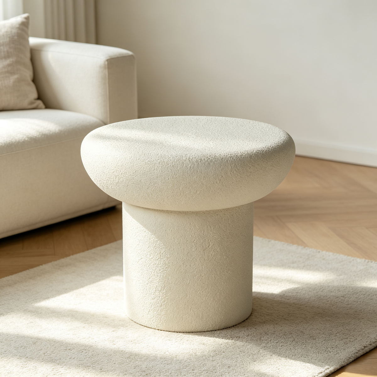 Round Mushroom Fiberglass Coffee Table, 19.69-Inch, Stone Textured, No Assembly