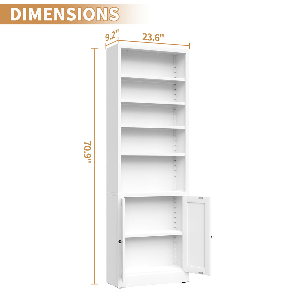Industrial Metal Bookcase - 71 Inch Tall 5-Tier with Door