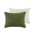 3 Pieces King/Cal King Waffle Knit Chenille Comforter Set, Olive