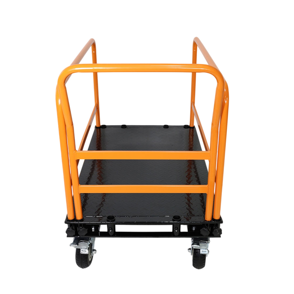 Heavy Duty Steel Platform Cart with Adjustable Guardrails, Yellow and Black