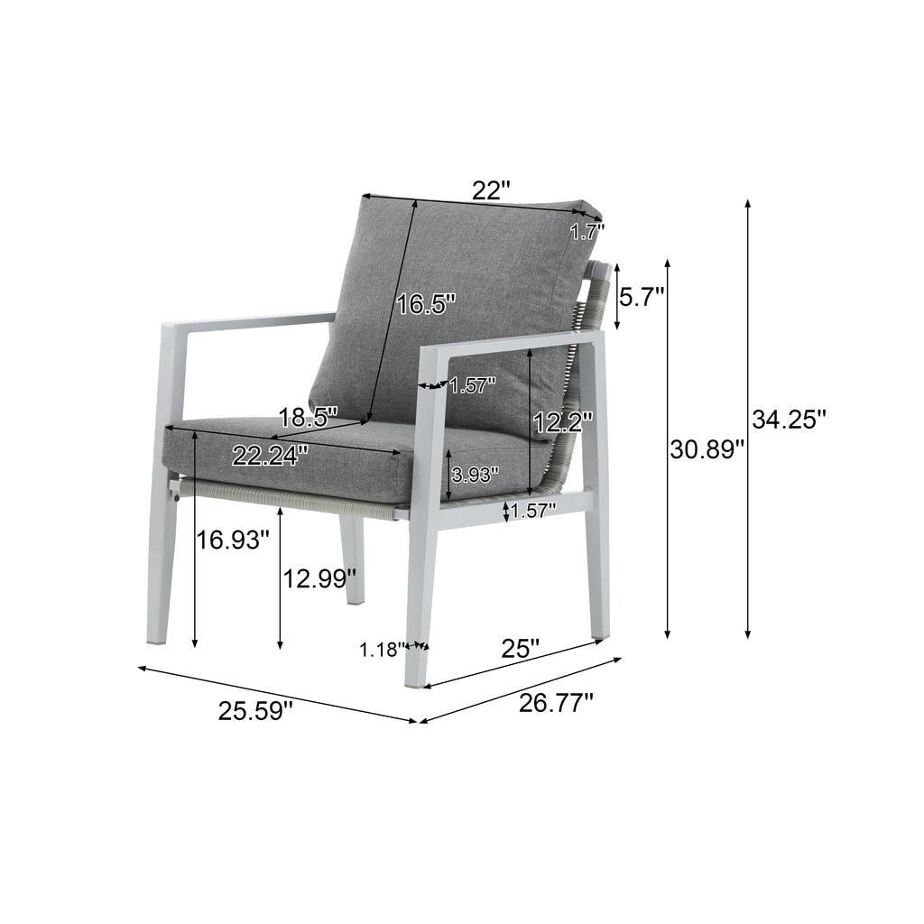 Silver Aluminum Lounge Chair with Sleek Rope Accents
