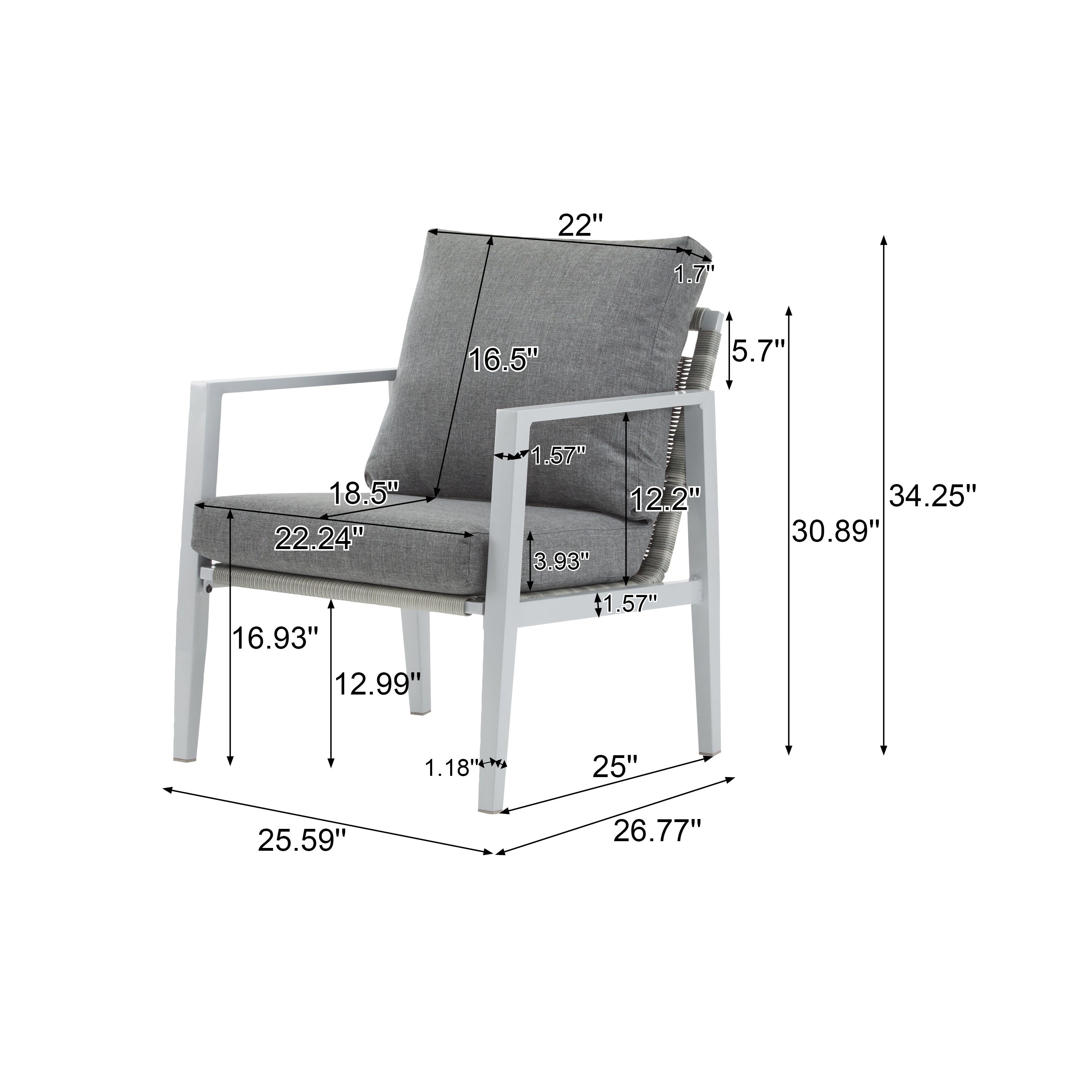 Silver Aluminum Lounge Chair with Sleek Rope Accents