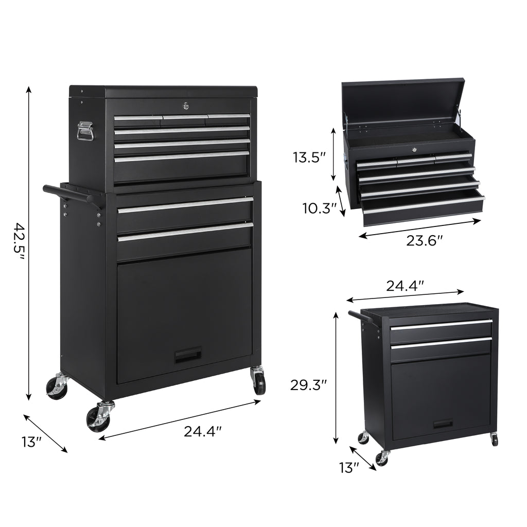 8-Drawer Rolling Tool Storage Cabinet with Detachable Top