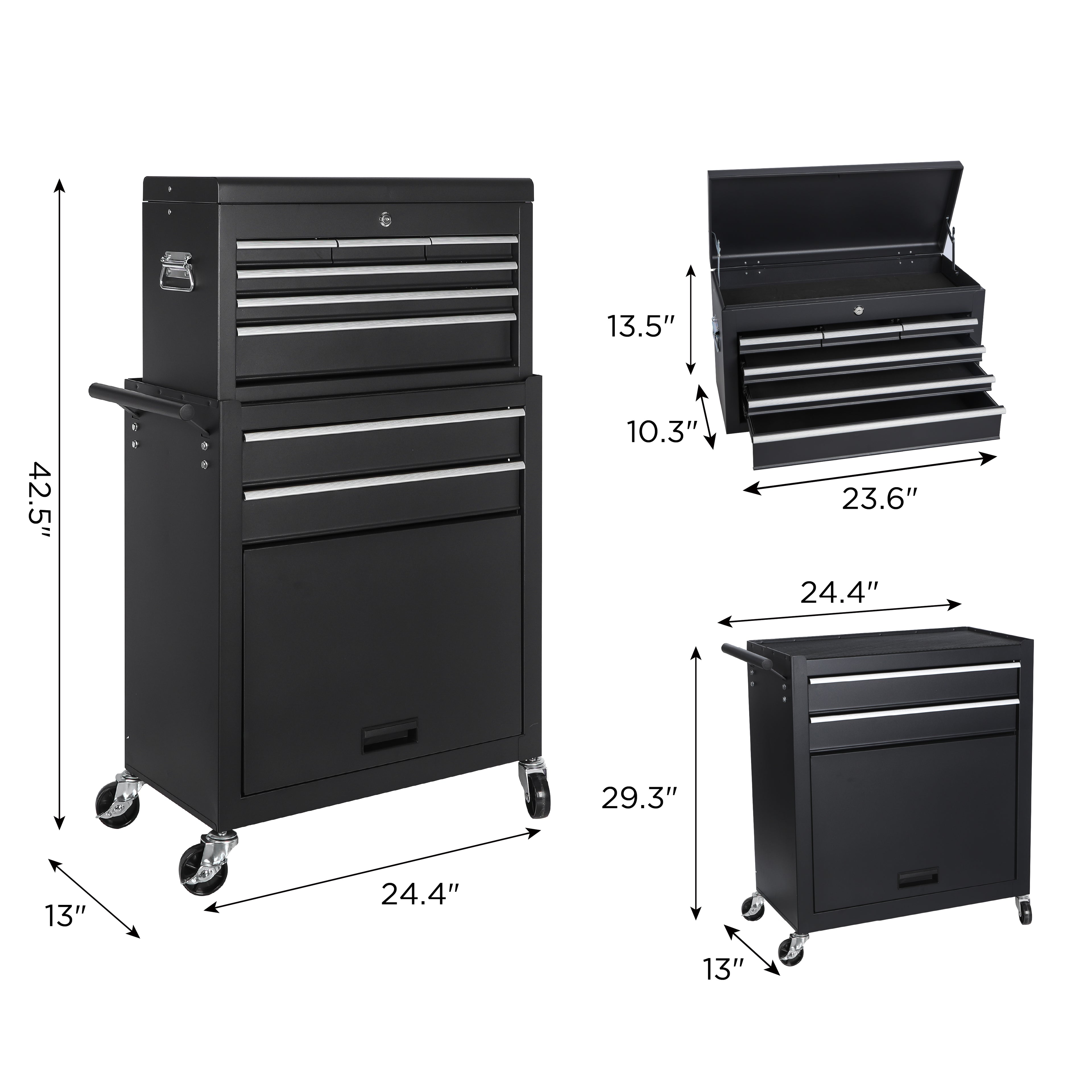 8-Drawer Rolling Tool Storage Cabinet with Detachable Top
