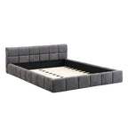Elegant Chenille Upholstered Bed with Checkerboard Design, Queen