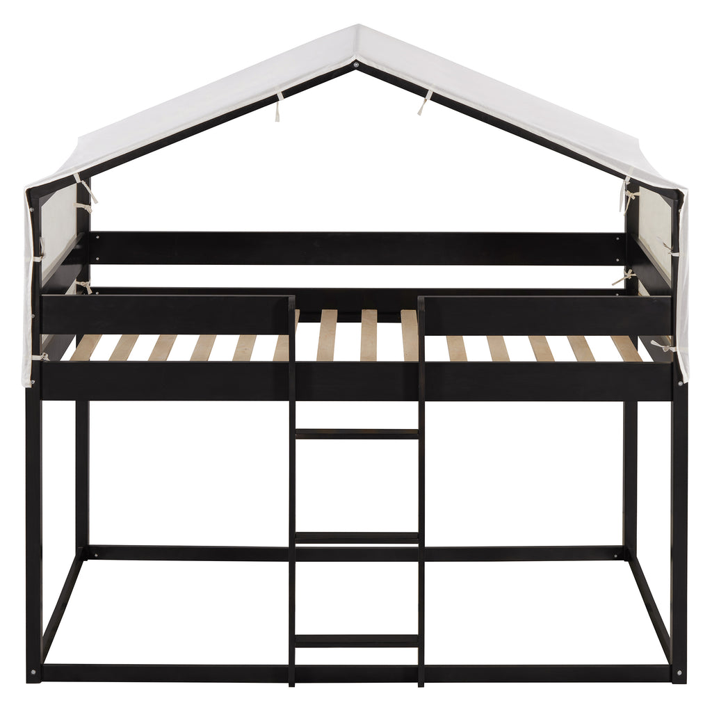 Twin Over Twin Wood Bunk Bed with Tent in Espresso