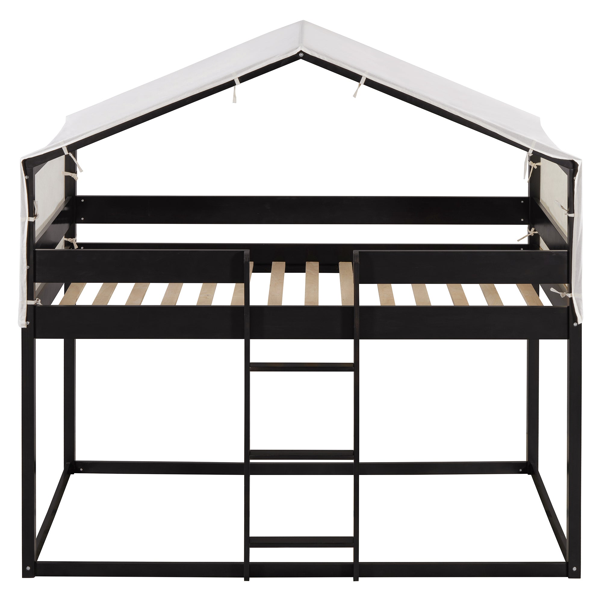 Twin Over Twin Wood Bunk Bed with Tent in Espresso