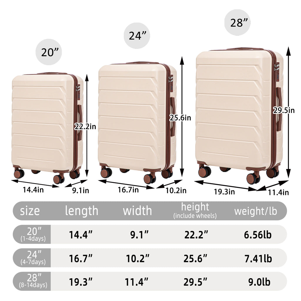 HIFINE TOURIST 20"/24"/28" 3 Pcs Set in ABS Spinner Wheel Luggage