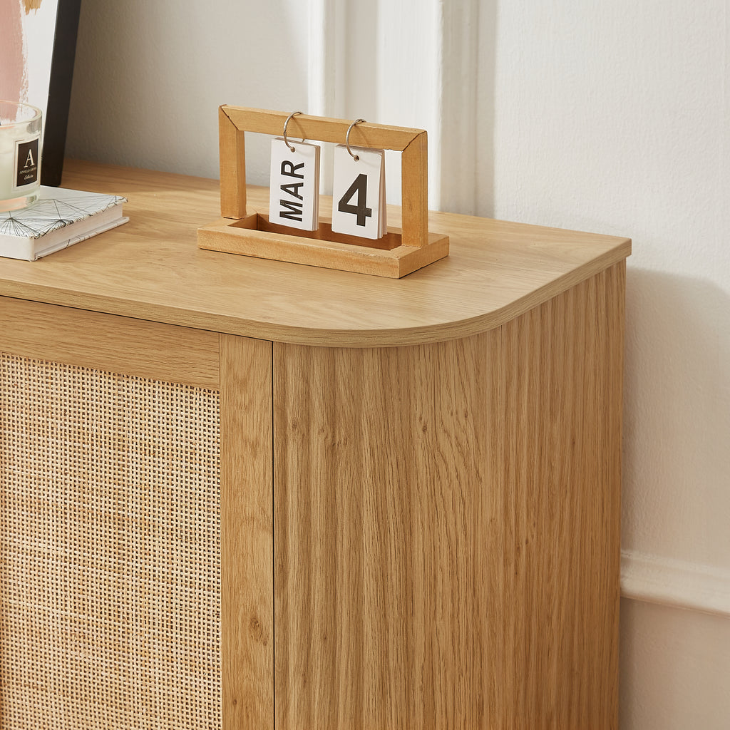 64-Inch Wave Shaped TV Stand with Rattan Doors