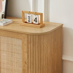 64-Inch Wave Shaped TV Stand with Rattan Doors