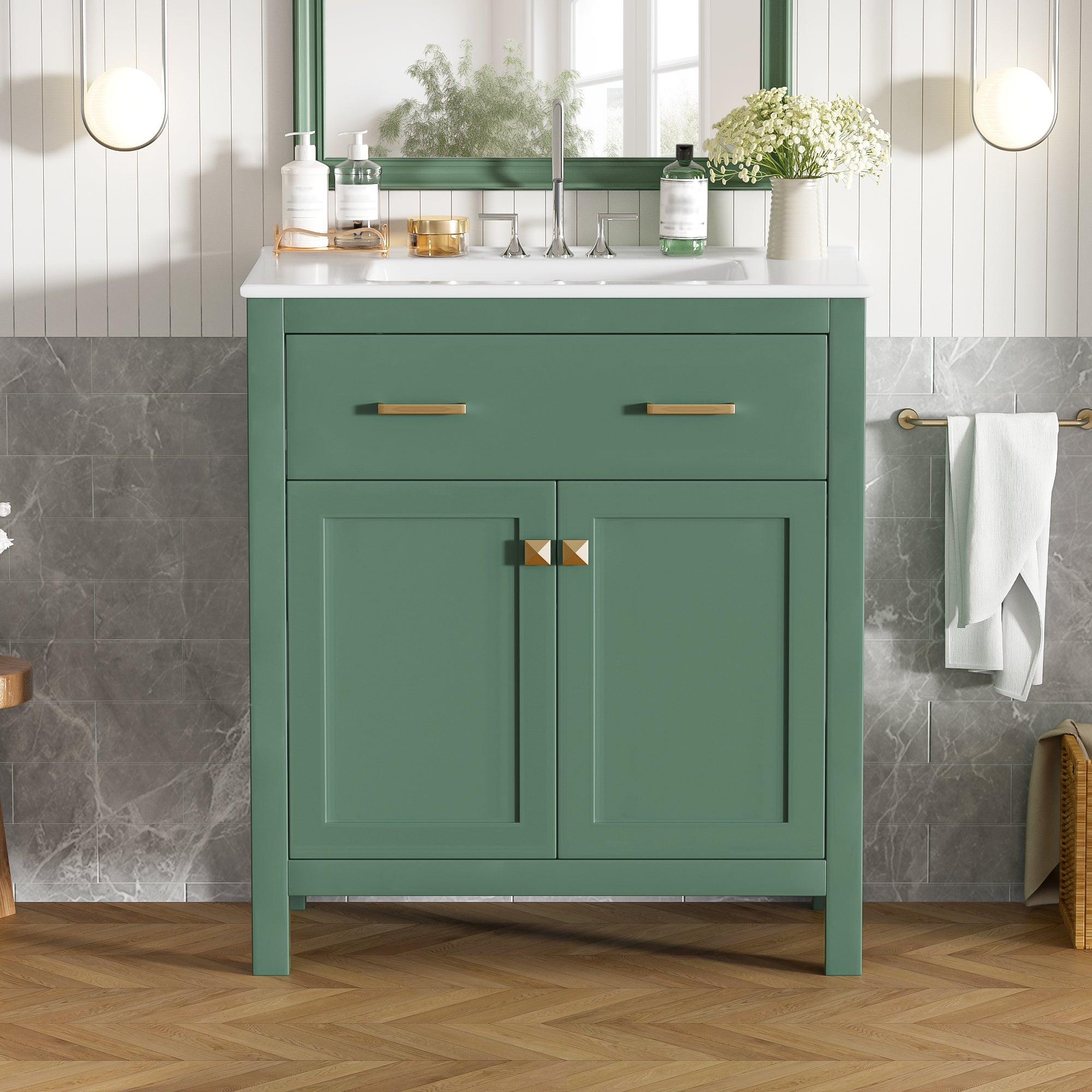 30-Inch Bathroom Vanity with Ceramic Sink - Modern
