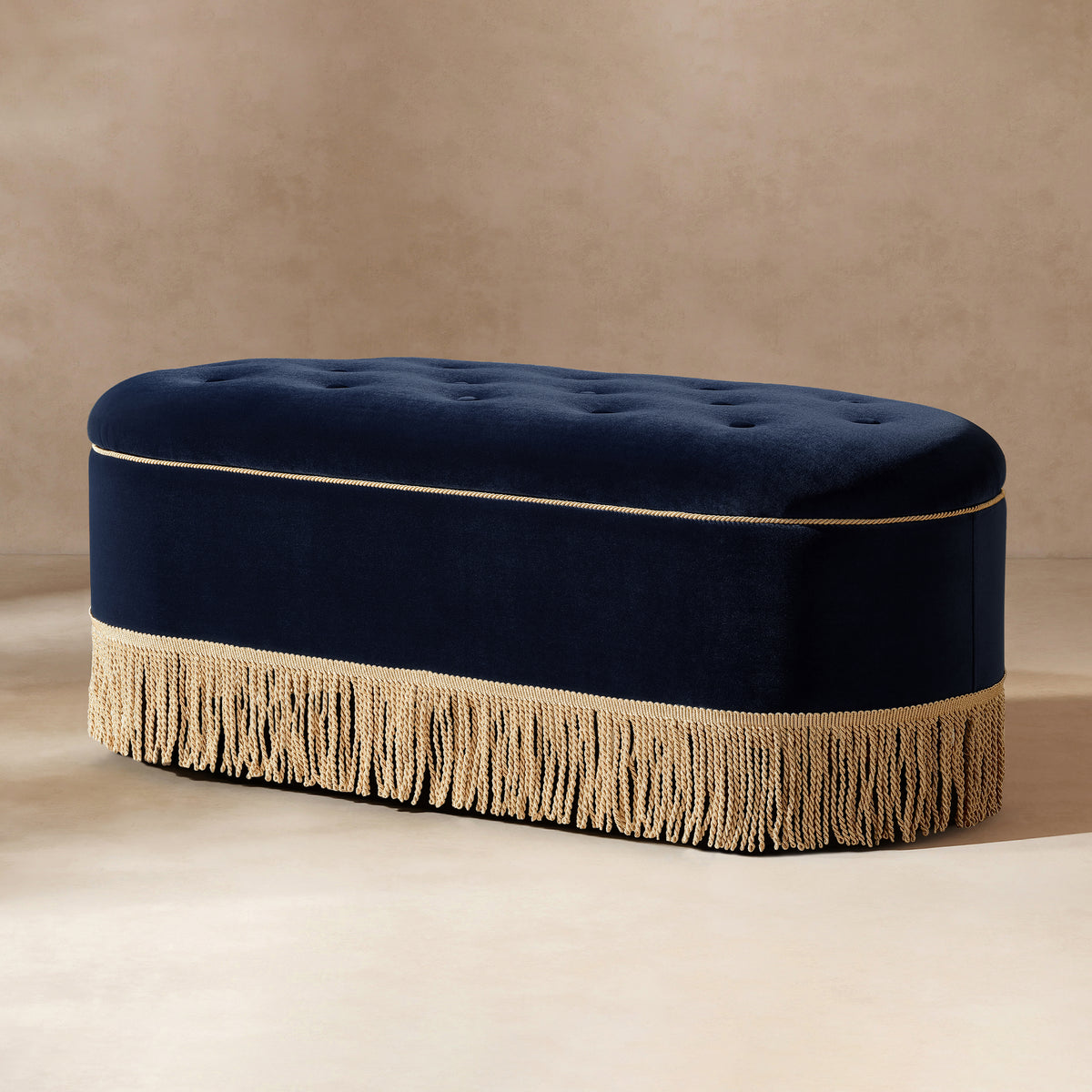 Melinda 48.5" Oval Tufted Bullion Fringe Storage Bench, Dark
