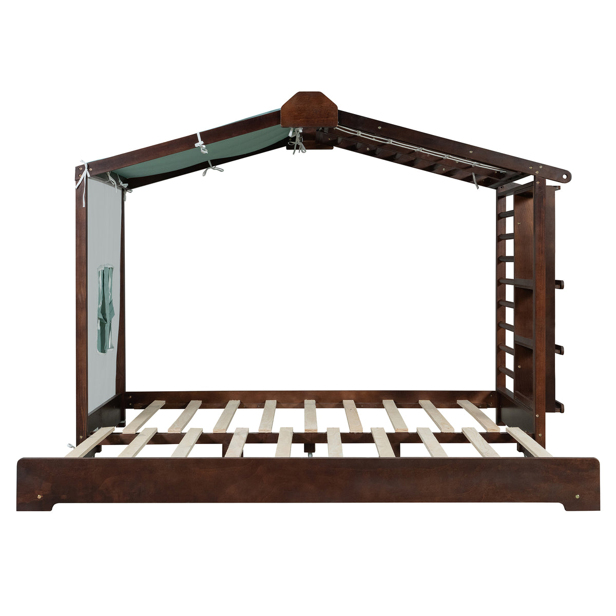 Twin Size House Bed with Twin Size Trundle and Side Shelves