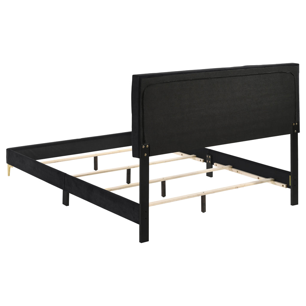 Lexie Black/Gold Diamond Tufted Eastern King Panel Bed
