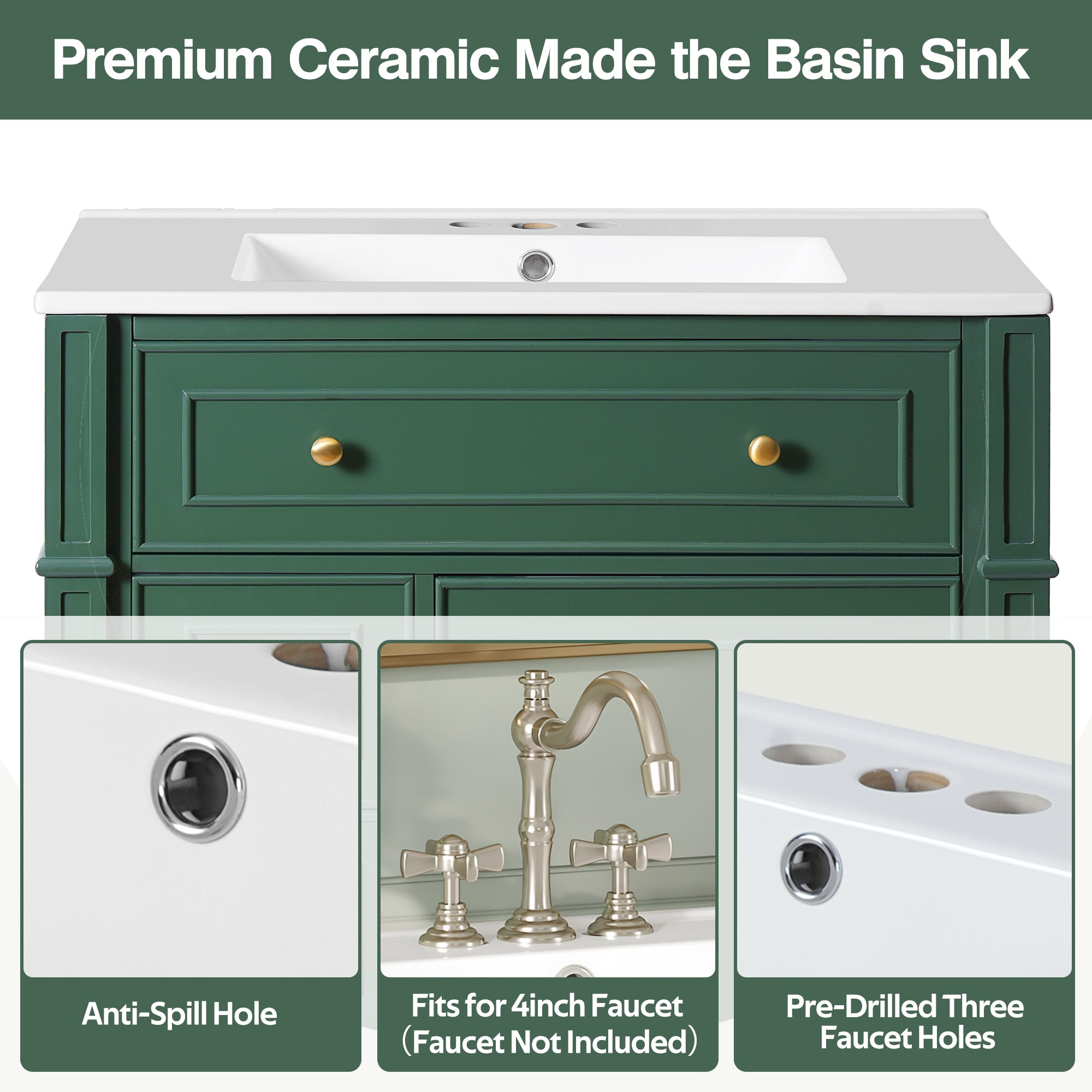 Bathroom Vanity Cabinet with Ceramic Sink Basin - 30 Inch