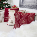 Red Holiday Embroidered Velvet Throw Pillow with Insert - Set of 2