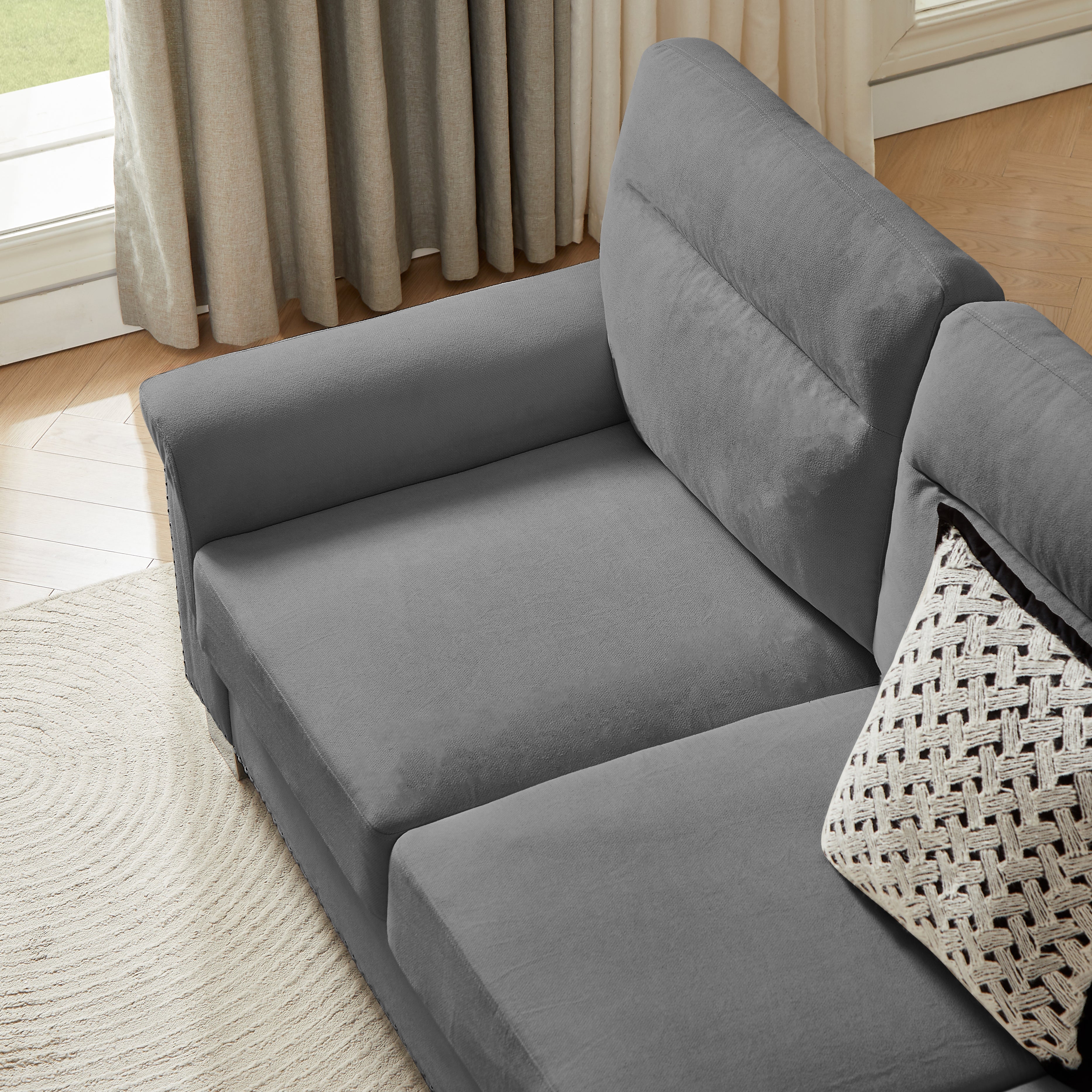 82" Modern Compressed Snowfleece Fabric 3-Seater Sofa