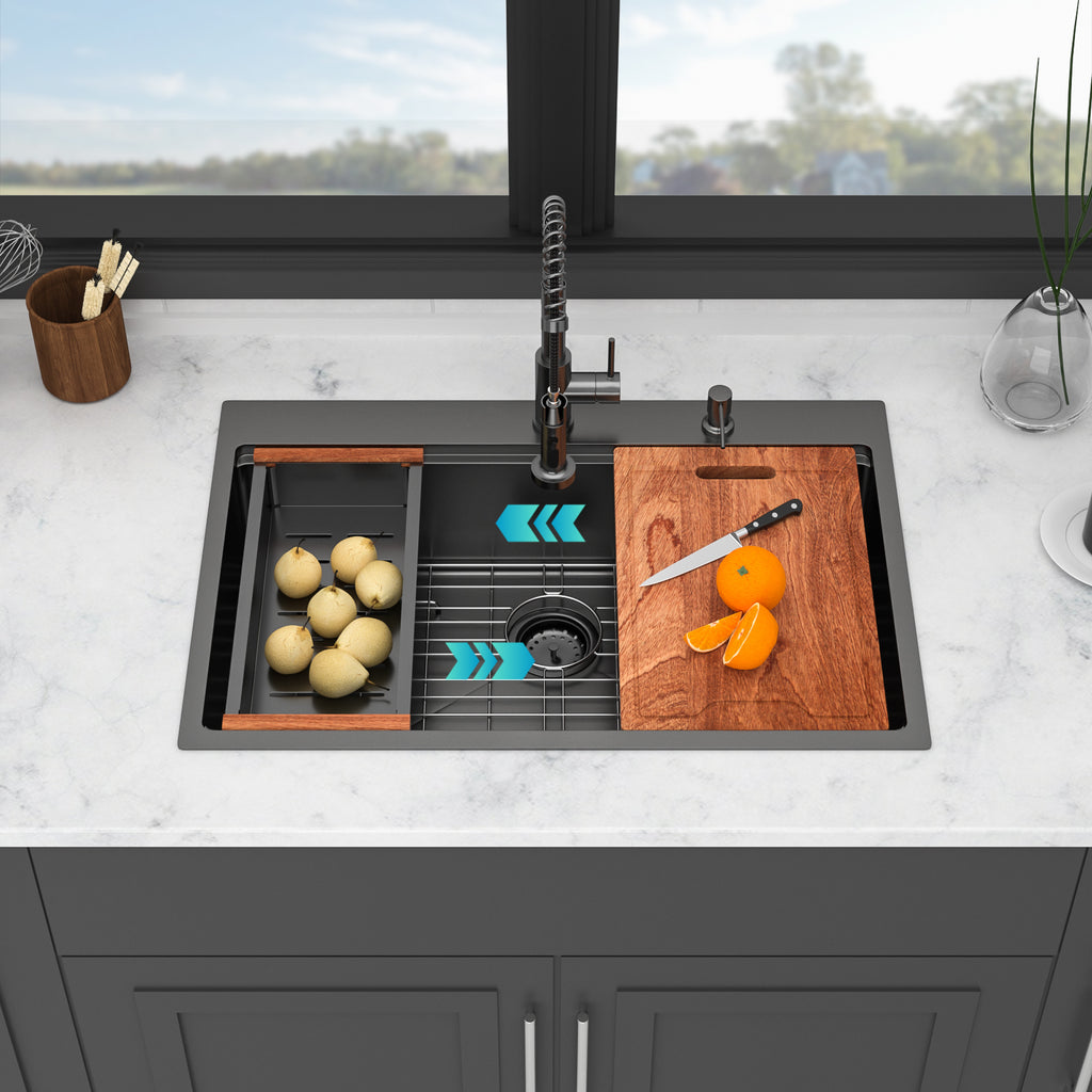 36" Drop-in Workstation Gunmetal Sink