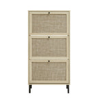 Rattan 3 Door Shoe Rack, Freestanding Modern Shoe Storage Cabinet